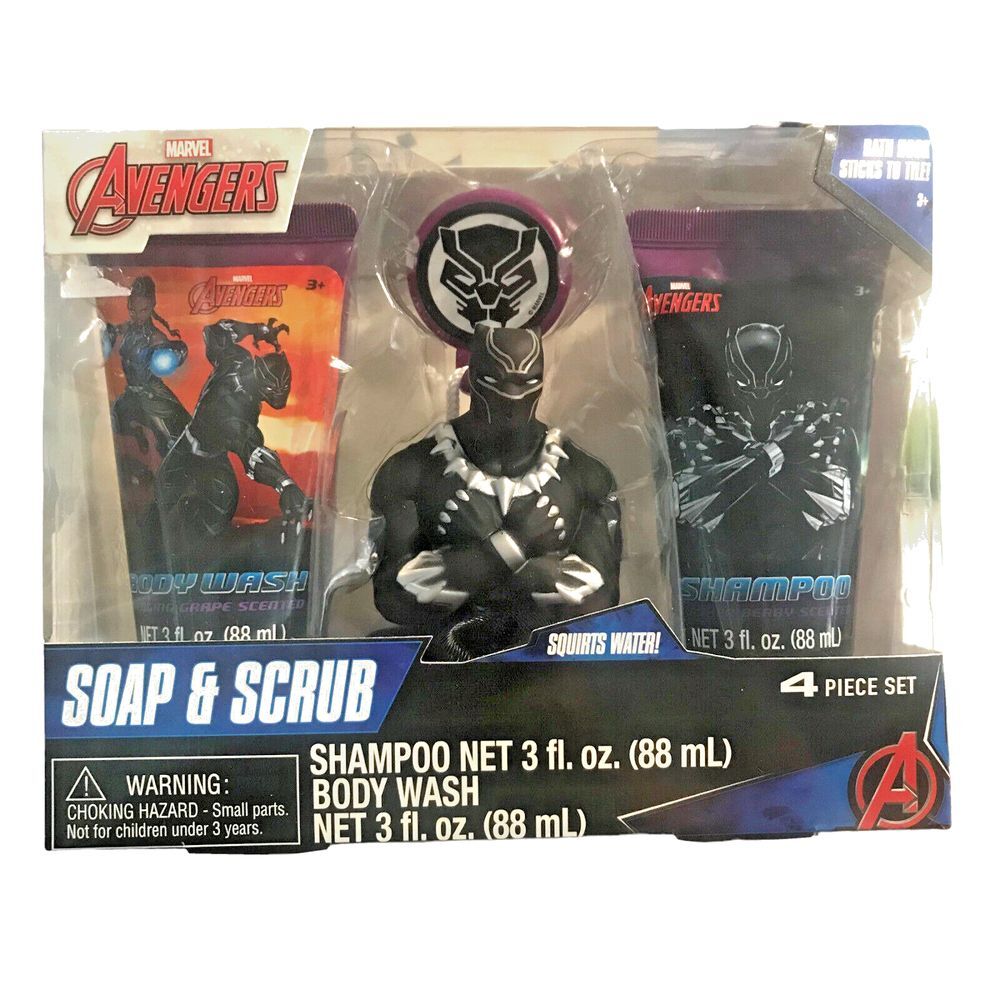 Marvel Avengers Black Panther Kids Soap & Scrub Shampoo/Body Wash/Bath Scrub Set